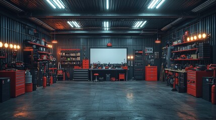 Organized Well Lit Modern Automotive Repair Garage