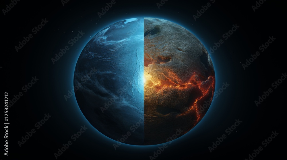 Poster planet shadow a semi circular earth with one illuminated side and a dark shadowed side