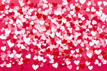 entine day background featuring an envelope, paper card, and numerous red hearts to convey a romantic love message. Flat lay composition