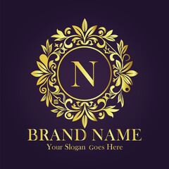 Luxury Gold Monogram Logo - Letter N