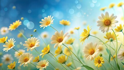 Fototapeta premium A Field of Daisies Basking in the Warmth of a Sunny Day, Their Petals Glowing with Vibrant Yellow and White Hues, Creating a Scene of Tranquil Beauty and Natural Serenity