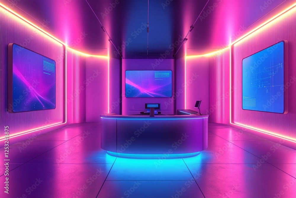 Poster elevating creativity in a vibrant virtual reality workspace full of floating screens. generative ai