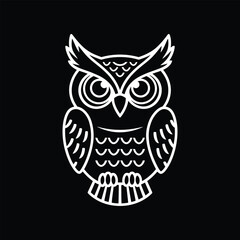 Fototapeta premium A detailed, symmetrical owl illustration in a bold, modern line-art style. The owl has large