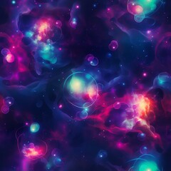 Abstract art of quantum particles  electrons, protons, and neutrons in vivid colors and patterns