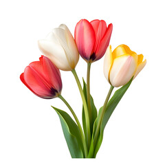 Fototapeta premium Vibrant Bouquet of Red, White, and Yellow Tulips