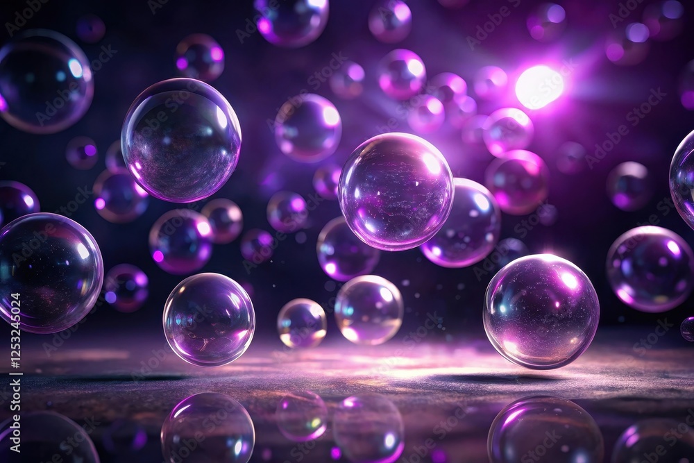 Canvas Prints abstract purple spheres floating in a dark space with glowing reflections and a mysterious atmospher
