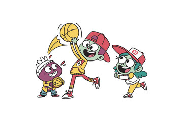 kids cartoon characters color vector art illustration