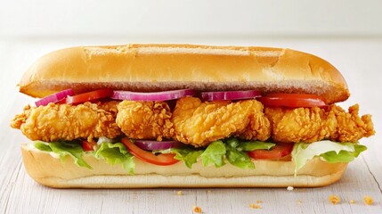 Crispy Golden Chicken Sandwich with Fresh Vegetables and Bread