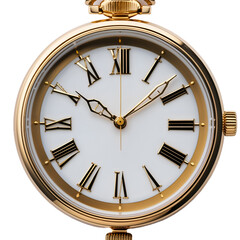 Elegant gold wristwatch with a stylish clock face isolated on a clean PNG background, showcasing a high-end timepiece with metallic shine, perfect for jewelry advertisements, time-related concepts, an