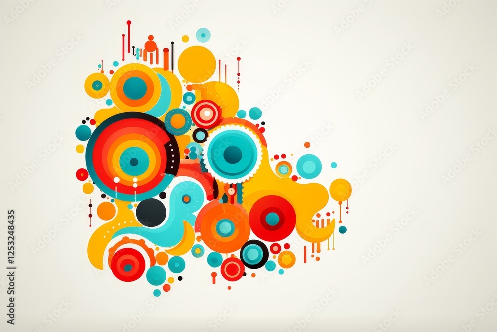 Poster abstract technical drawing with bright color lines and curves on a light background design