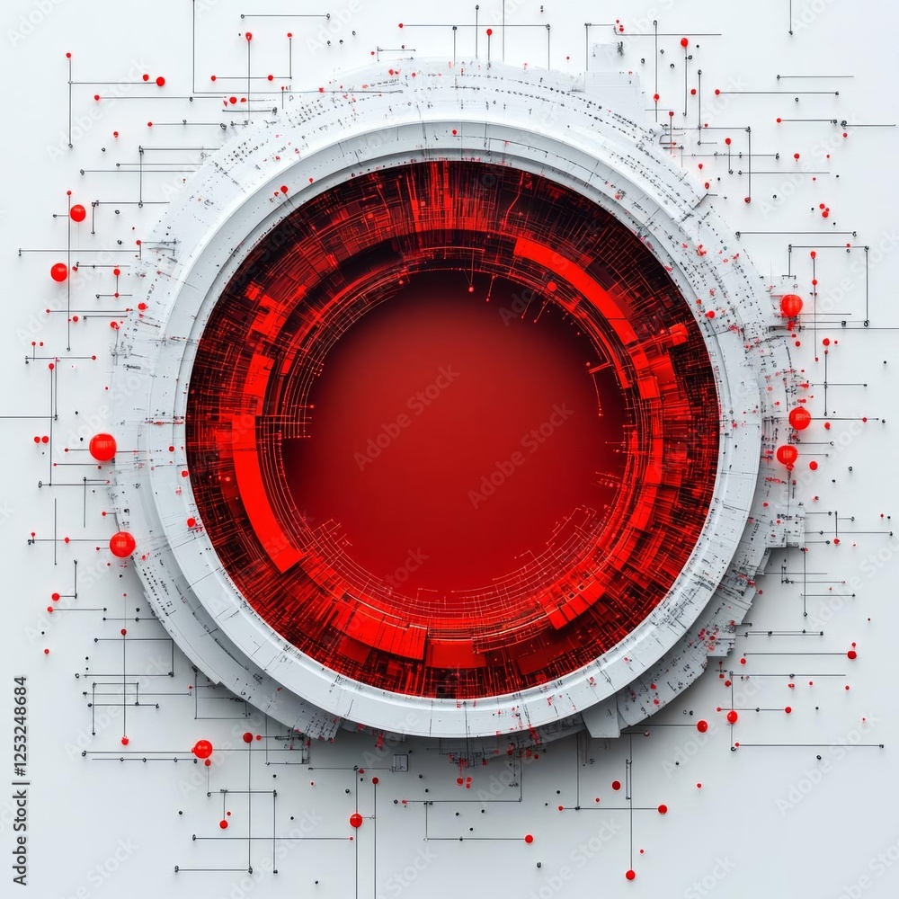 Poster red technology background and abstract digital tech circle.copy space. , isolated on white backgroun