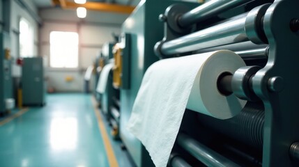 Fototapeta premium Industrial Roll of Soft Material on a Manufacturing Machine in a Factory Setting