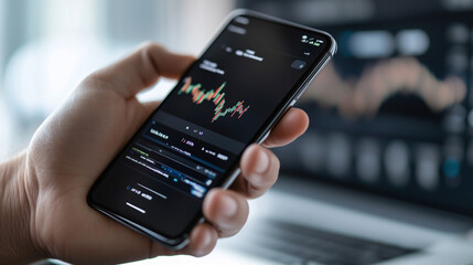 Close-Up of Hand Holding Smartphone with Market Share App Open