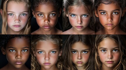Obraz premium A portrait showcasing a diverse group of children, including boys and girls from multiple ethnic backgrounds