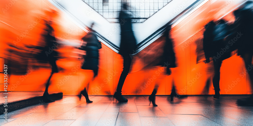 Aufkleber capturing the essence of urban movement: a dynamic exploration of daily life in a subway setting wit