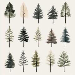 Obraz premium Watercolor Evergreen Trees Collection, Nature Design Elements
