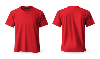 "Red T-Shirt Template – Front and Back Views on White Background"