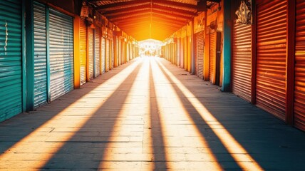 Fototapeta premium A deserted marketplace due to high tariffs on goods, dramatic shadows, moody colors