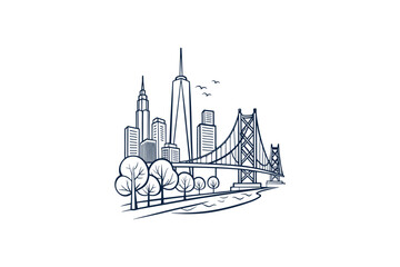 Obraz premium modern city with iconic building clip art vector illustration