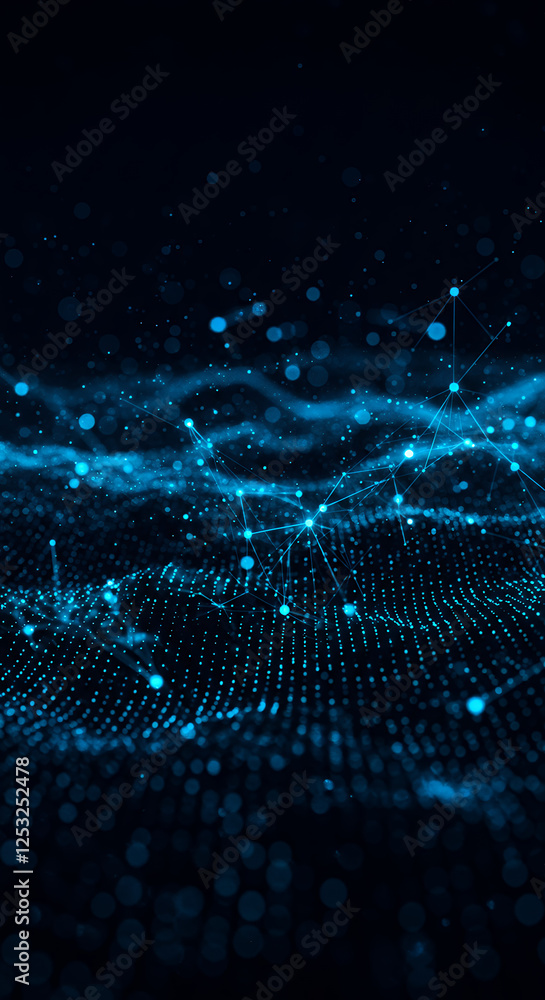 Poster dazzling data: blue networks connect in a dynamic digital landscape, visualizing complex information