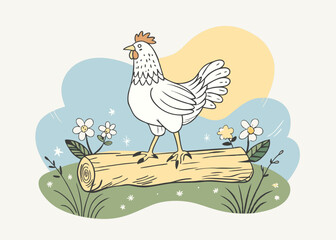 Obraz premium Chicken poultry hand drawn flat stylish mascot cartoon character drawing sticker vector cartoon illustration isolated on white background