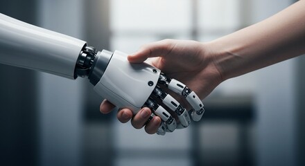 Handshake between human and robot, AI, Artificial Intelligence, Futuristic