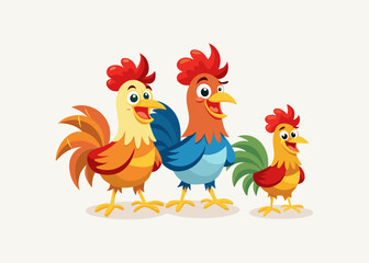 set chicken character cartoon logo, vector illustration white background