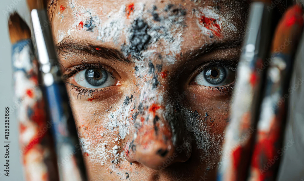 Poster exploring the depths of creativity: a portrait capturing artistic expression and passion through vib