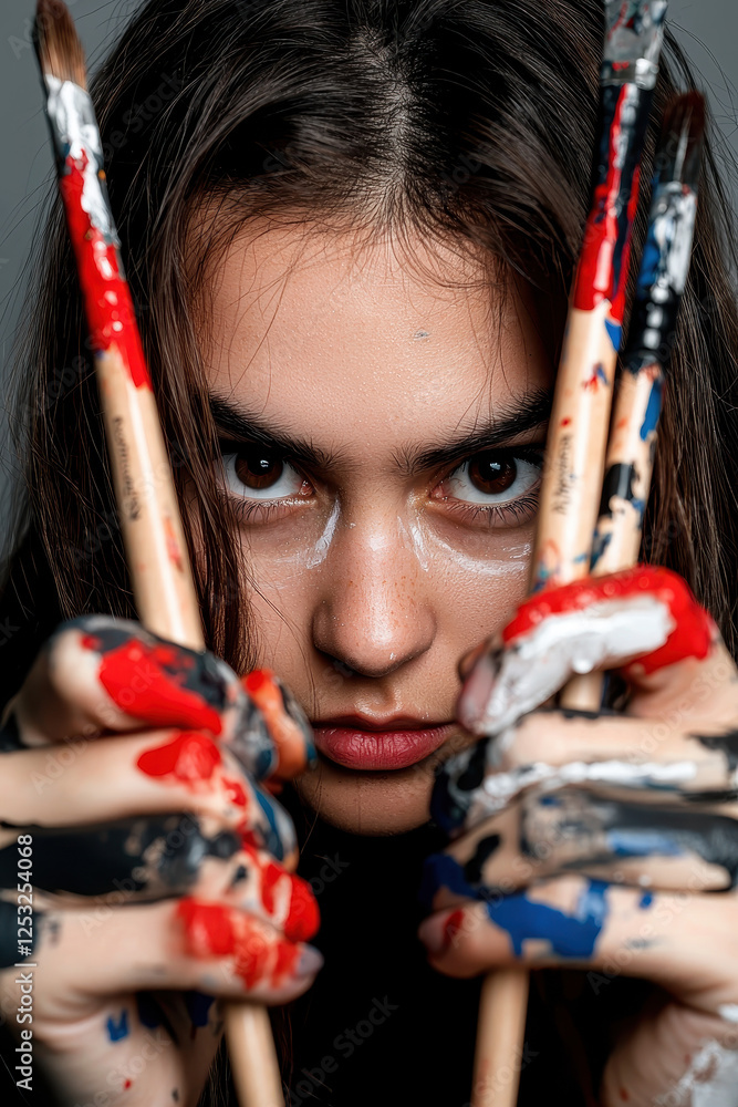 Poster exploring the essence of artistic expression: a close-up portrait highlighting passion and creativit