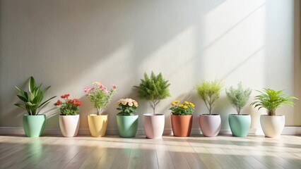 Fototapeta premium Sunlit Serenity A Row of Vibrant Potted Plants Adds a Touch of Nature's Beauty to a Modern Interior