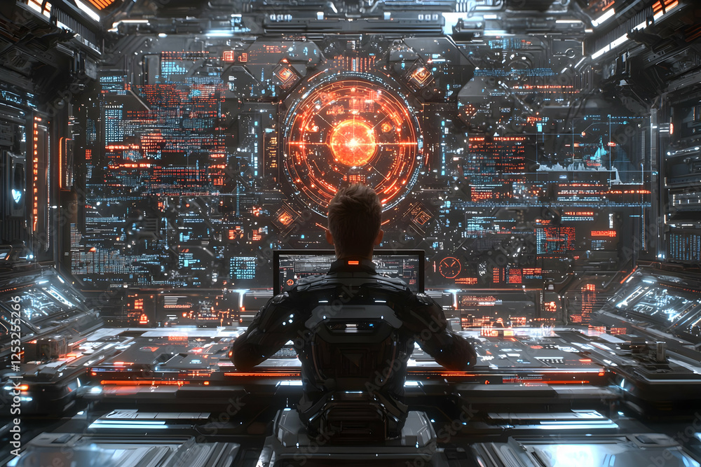 Poster futuristic control room, operator monitoring system