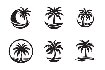 set of palm trees silhouette Vector on white 
