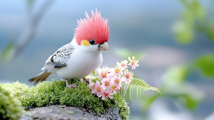 Colorful bird among flowers