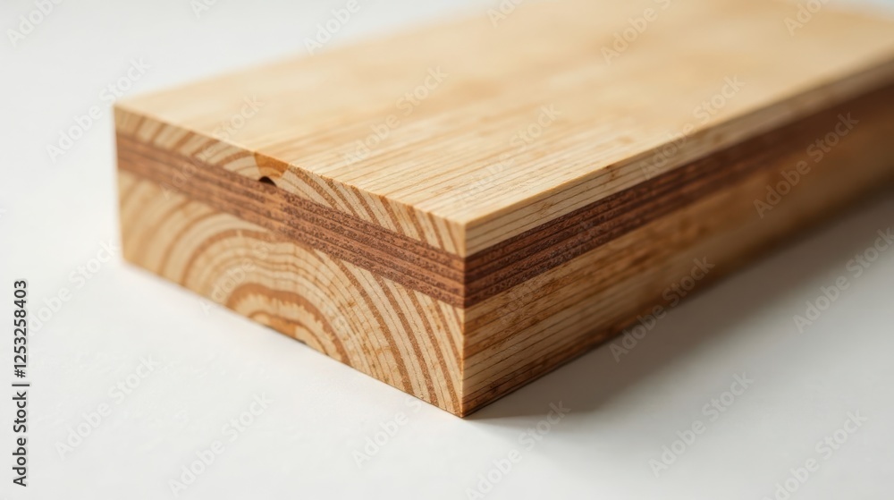 Poster close-up view of a meticulously crafted wooden block showcasing its layered construction and natural