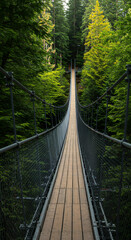 Obraz premium Forest Suspension Bridge: Walk Among Giants! Nature Escape, Scenic Views, Adventure Hike, Tranquil Wood. Explore the Wilderness Today!
