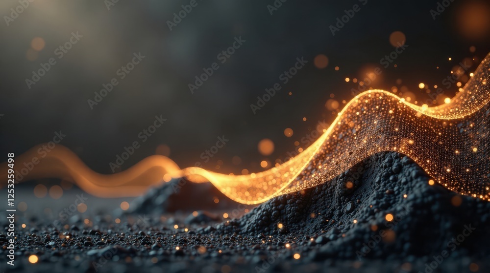 Aufkleber Abstract Glowing Wave Over Dark Textured Surface A Captivating Digital Illustration of Light and Shadow