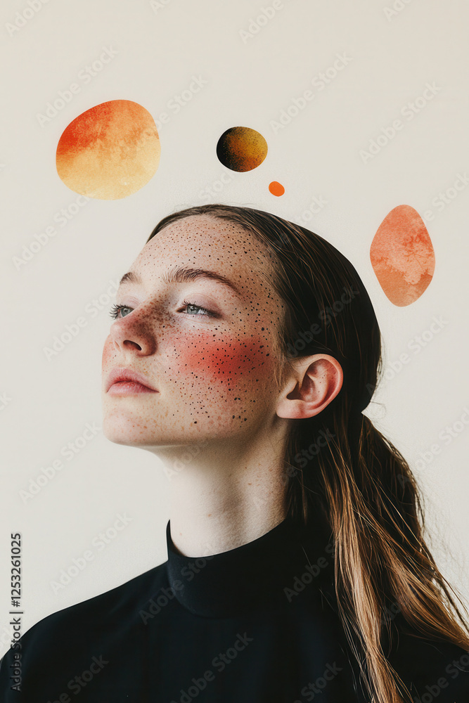 Poster exploring inner worlds: a portrait of contemplation and color reflecting emotions and thoughts in a 