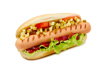 Indulge in a Delicious Hot Dog Loaded with a Variety of Fresh and Flavorful Toppings