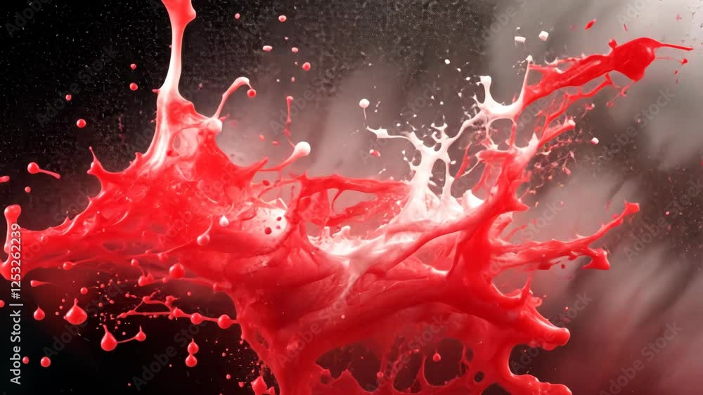 Poster red liquid splashes dramatically in a striking display of color and motion against a dark background