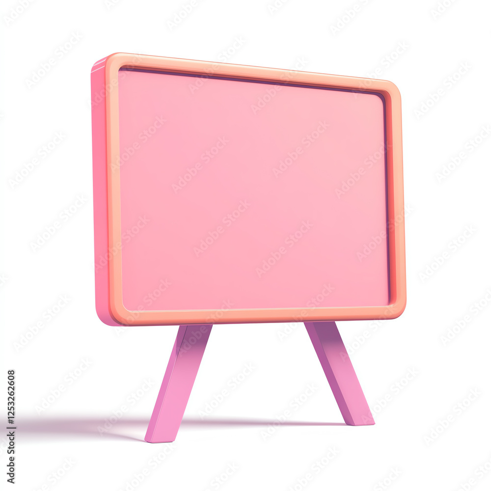 Poster a whimsical pink easel with a blank surface, perfect for displaying creative artwork or messages. id