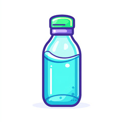 This illustration features a colorful, cartoon-style water bottle filled with clear blue liquid. Its simple design makes it perfect for various creative projects and visuals.
