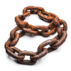 Fototapeta premium A close-up view of a rusty metal chain, showcasing its weathered texture and aged patina. Perfect for illustrating themes of strength, durability, and the passage of time.