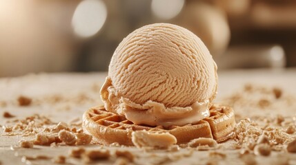 Delicious Waffle with Rich Caramel Ice Cream Delight