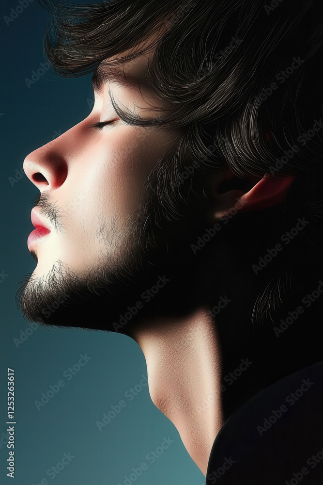 Poster captivating profile portrait: a serene expression showcasing artistic depth and emotion in a strikin
