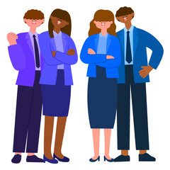 Happy diverse business team standing together, professional colleagues flat vector illustration