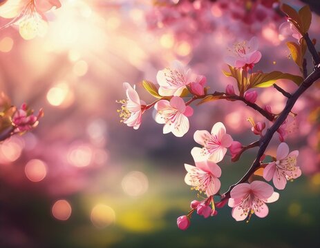 pink blossoms spring garden bokeh sunlight design