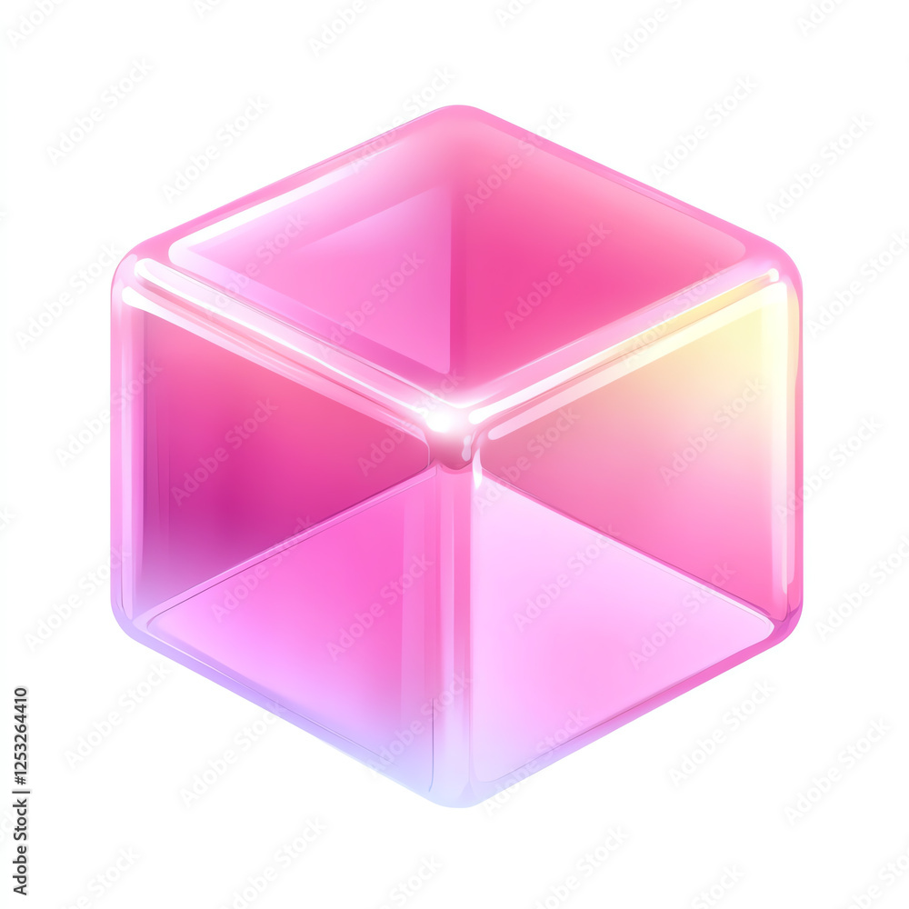 Aufkleber a vibrant pink translucent cube floating in space, reflecting light and creating a mesmerizing visua