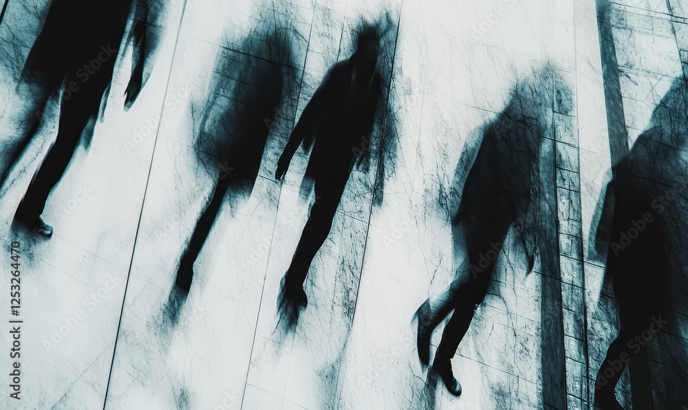 Poster dynamic shadows of urban life: capturing the essence of movement and anonymity in a thought-provokin