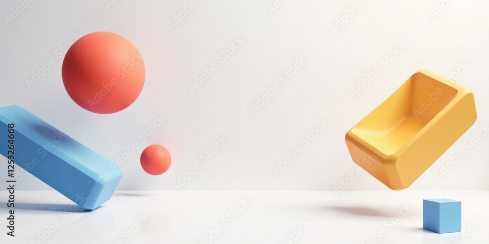 Aufkleber abstract pastel shapes levitation scene minimalist design with floating geometric forms on a white b