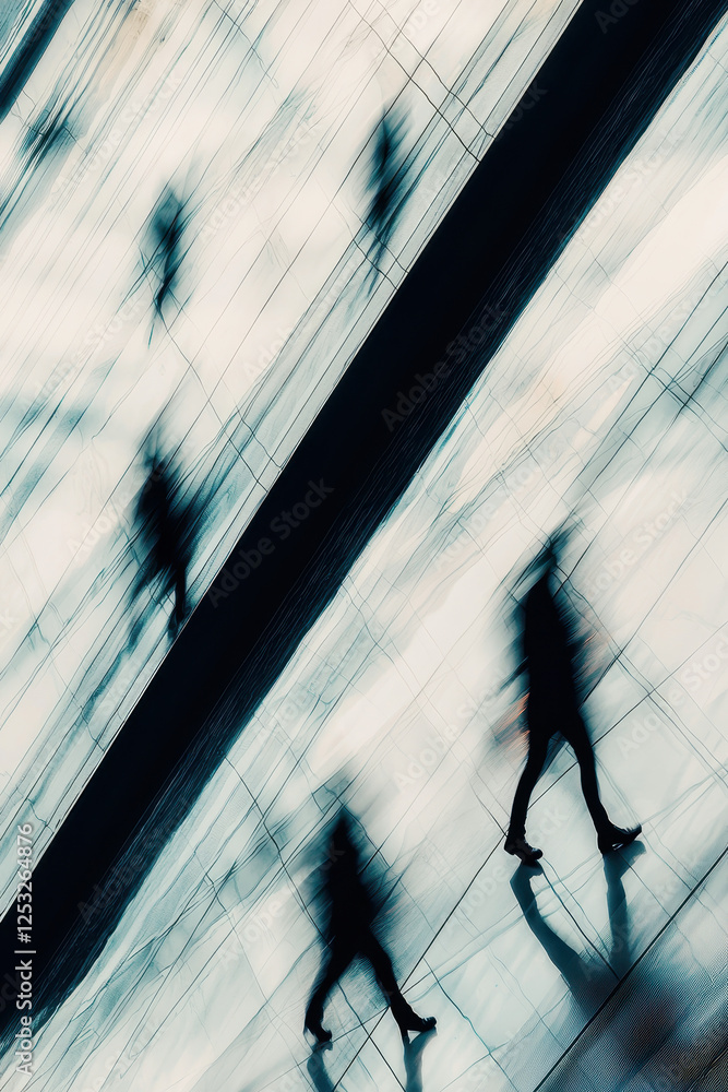 Aufkleber exploring movement and shadows in urban spaces: a captivating abstract perspective of city life and 
